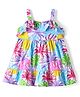 Babyhug Single Jersey Knit Sleeveless Frock With Leaf Print & Frill Detailing - Multicolor