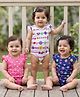Babyhug 100% Cotton Knit Frill Sleeves Fruit & Heart Printed Onesies Pack of 3 - White Pink & Navy Blue