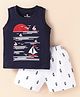 Child World Interlock Knit Sleeveless Tank T-Shirt & Shorts Set With Boat Print - Navy Blue & White