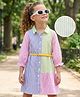 Hola Bonita Woven  Three Fourth Sleeves Dress In Stripe Fabric & Cut & Sew Design - Multicolor