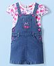 Babyhug Cotton Woven Cherry Printed & Embroidered Pinafore with Cap Sleeves Inner Tee - Blue
