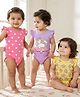 Babyhug 100% Cotton Knit Frill Sleeves Onesies with Star & Unicorn Print Pack of 3 - Yellow Lilac & Pink