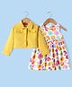 Babyhug Cotton Knit Sleeveless Frock with Jacket & Abstract Print - Yellow & White