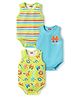 Babyhug 100% Cotton Knit Sleeveless Onesies with Alphabet Print & Stripes Pack of 3 - Light Green & Blue