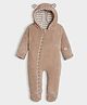 Mi Arcus Cotton Knit Full Sleeves Textured Hooded Sleepsuit - Light Brown