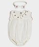Mi Arcus 100% Cotton Sleeveless Frill Detailed Strawberry Embroidered Onesie & Headband - Cream
