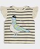 Mi Arcus 100% Cotton Cap Sleeves Pigeon Embroidered & Striped Top - Cream