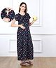 Bella Mama Cotton Knit Half Sleeves Concealed Zipper Strawberry Print Nighty - Navy Blue