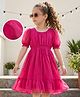 Hola Bonita Woven Half Puffed Sleeves  Dress In Dobby Fabric - Dark Pink