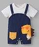Mark & Mia Half Sleeves Cotton Romper With Dino Print - Navy Blue & White