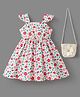 Mark & Mia Cotton Frill Sleeves Frock with Floral Print & Sling Bag - Red