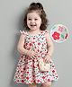 Mark & Mia Cotton Frill Sleeves Frock with Floral Print & Sling Bag - Red