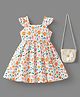 Mark & Mia Cotton Frill Sleeves Frock with Floral Print & Sling Bag - Multicolor