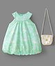 Mark & Mia Sleeveless Floral & Bunny Printed Frock with Sling Bag - Sea Green