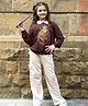 Nap Chief Cotton Knit Warner Bros Featuring Full Sleeves Harry Potter Hogwarts Emblem Printed Polo Sweatshirt & Cargo Trouser Set - Brown