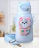 ZOE Stainless Steel Insulated Double wall  Water Bottle With Bear Applique & Strap Blue - 520 ml