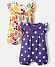 Babyhug 100% Cotton Interlock Knit Half Sleeves Romper with Polka Dot Design & Tropical Print Pack of 2 - Purple & White