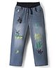 Pine Kids Woven Full Length Washed Denim Jeans With Text Print - Blue