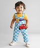 Babyhug Disney Single Jersey Knit Half Sleeves T-Shirt & Dungaree with Cars Graphics - Yellow