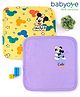 Babyoye Disney Interlock Knit Wash Clothes with Mickey Mouse Graphics L 28 x B 28 cm Pack of 2 - Yellow & Purple