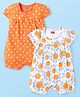 Babyhug Interlock Knit Half Sleeves Rompers With Fruit & Polka Dot Print Pack of 2 - Orange & White