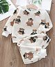 Babymoon Velvet Knit Full Sleeves Bear Printed Coordinating Tee & Pajama Set - White