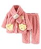 Babymoon Velvet Knit Full Sleeves Cable Knit Designed Shenyl Text Patch Embroidered Coordinating Shirt Pajama With Muffler Set - Red