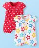 Babyhug 100% Cotton Knit Half Sleeves Front Open Romper with Polka Dots & Stars Print Pack of 2 - Red & White