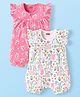 Babyhug 100% Cotton Knit Frill Sleeves Front Open Romper with Floral Print Pack of 2 - Pink & White