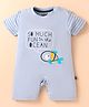 Mini Taurus Interlock Knit Half Sleeves Romper with Text Print - Sky Blue