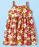 Babyhug Single Jersey Knit Sleeveless Floral Printed Frock with Bow Applique - Red