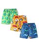 Babyhug Poplin Woven Above Knee Length Boxers With Vehicle & Dino Print Pack Of 3 - Yellow Green & Navy Blue