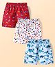 Babyhug Poplin Woven Boxers with Numbers Stars & Dino Print Pack of 3 - Red White & Light Blue