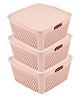 Kuber Industries Netted Design Unbreakable Multipurpose Square Shape Storage Baskets Pack of 3 - Baby Pink