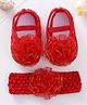 SYGA Headband & Socks Combo Set with Floral Applique - Red