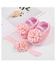 SYGA Headband & Socks Combo Set with Floral Applique - Light Pink