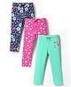 Babyhug Cotton Knit Full Length Leggings with Floral Print Pack of 3 - Pink Sea Green & Navy Blue