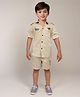 BAD BOYS Satin Half Sleeves Typography Printed Shirt With Coordinating Shorts Set - Khaki