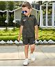 BAD BOYS Satin Half Sleeves Typography Printed Shirt With Coordinating Shorts Set - Olive Green