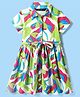 Pine Kids Cotton Knit Half Sleeves Collared Shirt Dress with Abstract Print - White & Green
