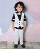 BAD BOYS Full Sleeves Sunglasses Printed Shirt With Striped Waistcoat Pant & Bow Set - Grey