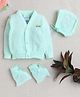 BUMZEE Full Sleeves Floral Embroidered Sweater With Cap & Socks Set - Green