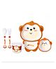 ARCADE TOYS Monkey Shape Bamboo Multi Piece Feeding Set for Kids - Multicolour