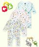 The Mom Store Cotton Pack Of 3 Full Sleeves Animals & Floral Printed Rompers - Multi Colour