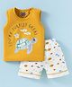 Mini Taurus Sinker Knit Sleeveless Tank T-Shirt and Shorts Set With Sea Life Print- Mustard & White