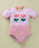 Mark & Mia Half  Sleeves V Cut Swimsuit with Floral Print & Checks - Pink