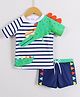 Mark & Mia Half Raglan Sleeves Two Piece Swimsuit with Stripes & Crocodile  Print - Navy Blue