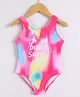 Mark & Mia Sleeveless V Cut Swimsuit with Beach Sunny Text Print - Fuchsia