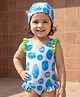 Babyhug Sleeveless  V Cut Swimsuit with Seal Life Theme Print & Cap - White