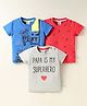Mini Donuts Sinker Knit Half Sleeves T-Shirts With Papa Is My Hero Text Print Pack Of 3 - Blue Red & Grey
